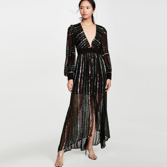 NWT Rococo Sand black sequin polka dot maxi dress - Picture 3 of 10